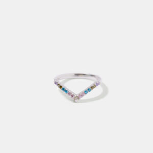 Sterling Silver Wishbone Ring with Synthetic Gemstones